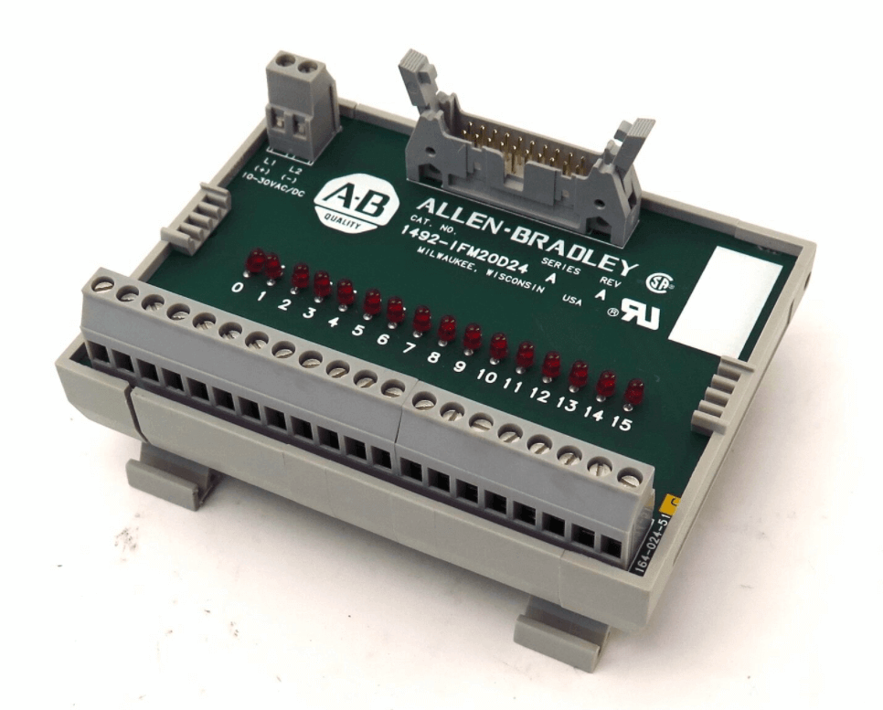 Rockwell 1492-IFM20D24 AB IFM Digital 20Pin LED 24V AC/DC module with Allen-Bradley branding and LED indicators.