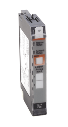 Rockwell 1734-IR2 POINT I/O RTD and Isolated Thermocouple Input Module side view with network status indicator.