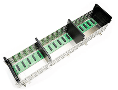 Rockwell 1756-A17 ControlLogix 17 slots chassis with green circuit board and metal casing for industrial automation.