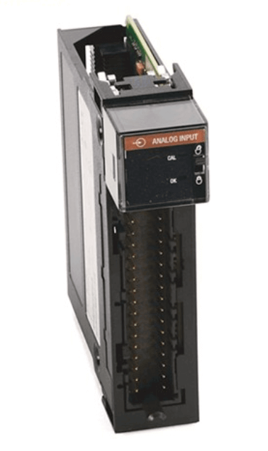 Rockwell 1756-OB16E 10-31 VDC electronically fused digital output module, 16 points, front and side view showing connection ports.