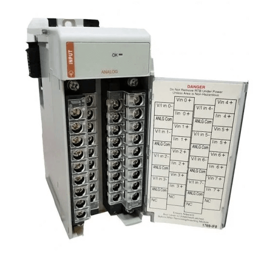 Rockwell 1769-IF8 CompactLogix 8 Channel Analog Voltage/Current Input Module with technical specifications chart