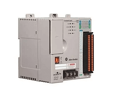 Rockwell 1769-L24ER-QB1B CompactLogix 5370 L2 Ethernet Processor Module, front view.