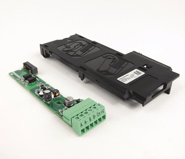 Rockwell 25-ENC-2 PowerFlex 527 Incremental Encoder Input next to its components on a white background.