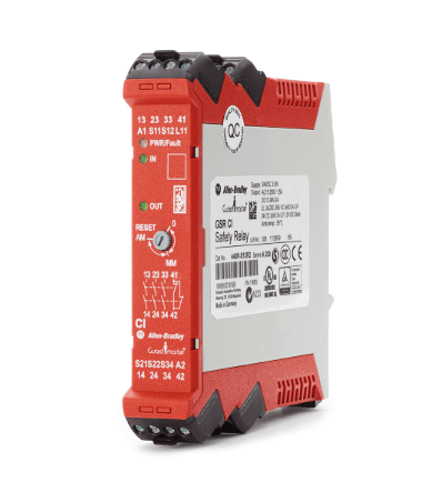 Rockwell 440R-S13R2 safety relay, 24V DC dual channel, 3 safety contacts, 1 auxiliary contact