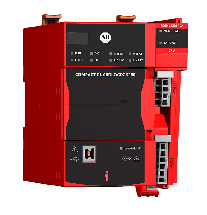 Rockwell 5069-L320ERS2 Controller, Compact GuardLogix 5380 Safety, SIL2/PLd, 2.0MB Standard & 1.0MB Safety Memory, 40 nodes, 16 I/Os