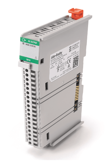 Rockwell 5069-OB16 Allen Bradley Compact 5000 DC Output Module with clear label and status indicators.