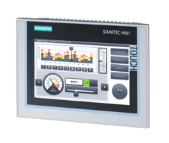 Siemens SIMATIC HMI TP700 Comfort Panel with 7" widescreen TFT display displaying control interface and graphs