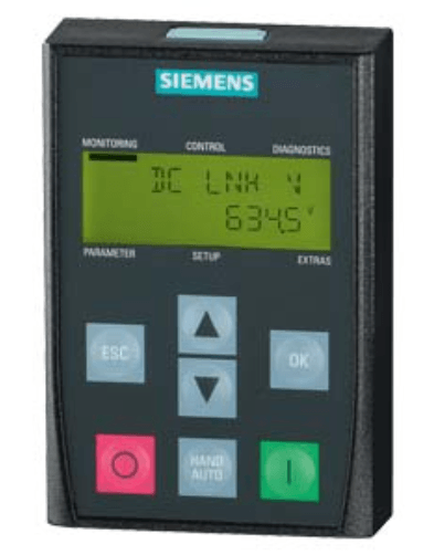 Siemens - 6SL3255-0AA00-4CA1 SINAMICS G120 Basic Operator Panel (BOP-2) close-up with display and controls
