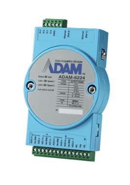 Advantech ADAM-6224 4AO/4DI IoT Modbus/SNMP/MQTT 2Ports Ethernet Remote I/O data acquisition module.