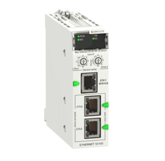 Schneider BMECRA31210 Modicon X80 EIO Drop adapter with Ethernet backplane showing front panel with Ethernet ports