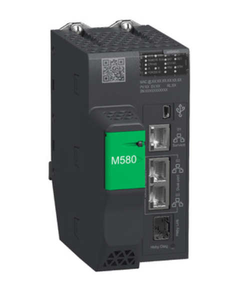 Schneider BMEP585040 Modicon M580 standalone processor with Ethernet ports and IO connections.