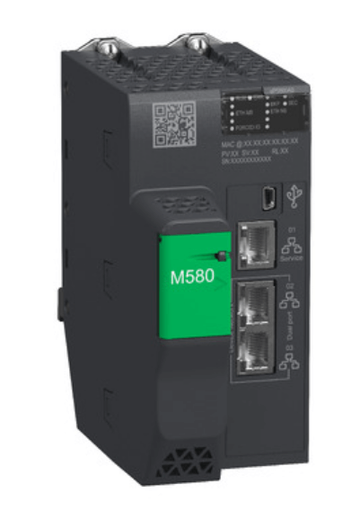 Schneider BMEP586040 Modicon M580 standalone processor with Ethernet ports and service interface.