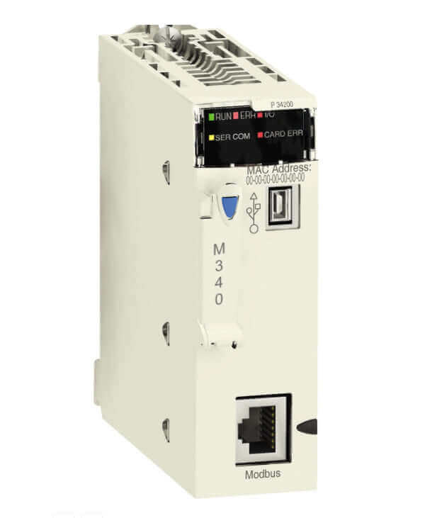 Schneider BMXP342000 Processor module for Modicon M340 automation platform with Modbus connectivity and max 1024 discrete + 256 analog I/O