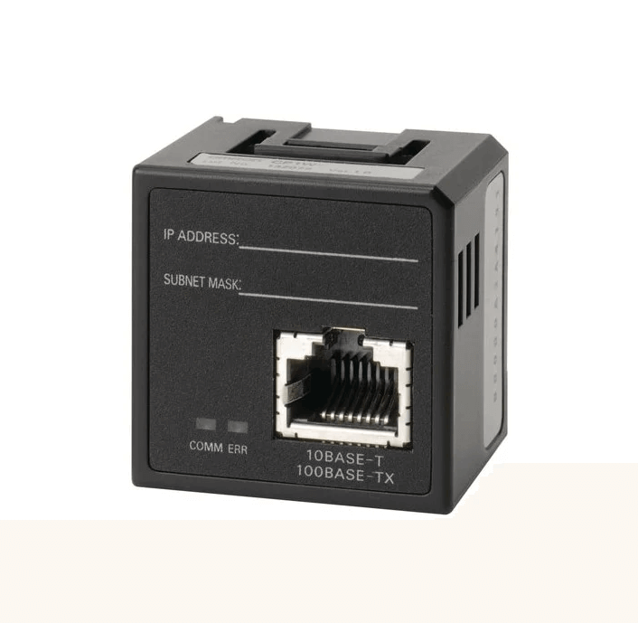 Omron CP1W-CIF41 CP1 Ethernet communications module with RJ45 socket for industrial networking.
