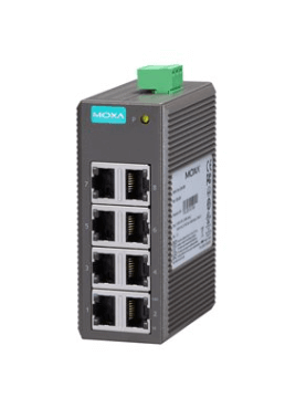 Moxa EDS-208 unmanaged Ethernet switch with 8 10/100BaseT(X) ports, plastic housing, -10 to 60°C operating temperature