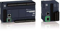 Schneider Modicon M221 controllers showing ports and connections for versatile machine programming and control.