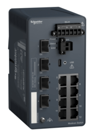 Schneider MCSESM123F2LG0 network switch, Modicon Networking, managed, 8 ports for copper with 4Gigabit SFP