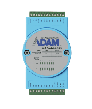 Advantech ADAM-4055 8DI/8DO Modbus RS-485 Remote I/O module with digital inputs and outputs.