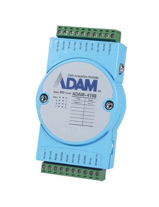 Advantech ADAM-4168 8ch Relay Robust Modbus RS-485 Remote I/O with terminals and LED indicator.