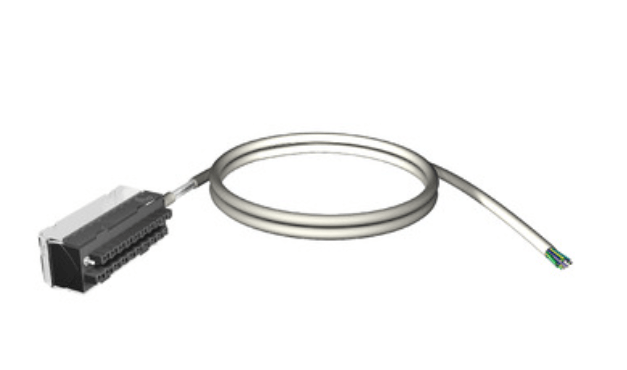 Schneider BMXFTW501 cord set, Modicon M340, 20-way terminal, one end flying leads, 5m displayed on a white background.