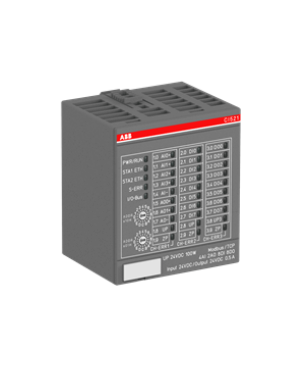 ABB CI521-MODTCP Interface Module - Modbus TCP Server with 4 AI, 2 AO, 8 DI, 8 DO for industrial automation.