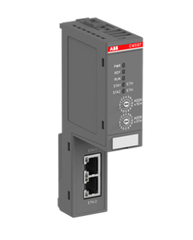 ABB CM597-ETH communication module with TCP/P, UDP, Modbus TCP protocols, featuring 2 Ethernet interfaces and switch.