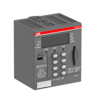 ABB PM573-ETH AC500 Processor module. Memory 512kB. Interfaces: Ethernet, 2x RS232/485, FBP. Display.
