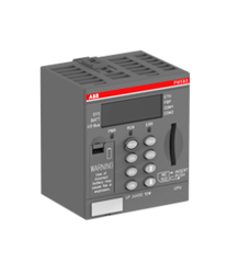 ABB PM583-ETH processor module with Ethernet, RS232/485 interfaces, 1MB memory, and display. AC500 series industrial control.