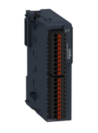 Schneider TM3AI4G Analog input module, Modicon TM3, 4 inputs (spring) 24 VDC in a detailed view.